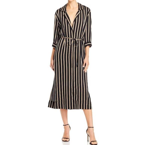 7 For All Mankind Striped Midi Dress (M) black/gold - Picture 1 of 8